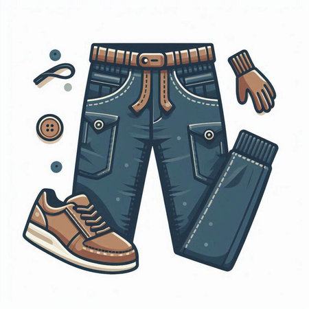 Jeans and accessories for men. Vector illustration in cartoon style.のイラスト素材
