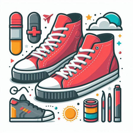 Sneakers. Vector illustration in doodle style on white background.のイラスト素材