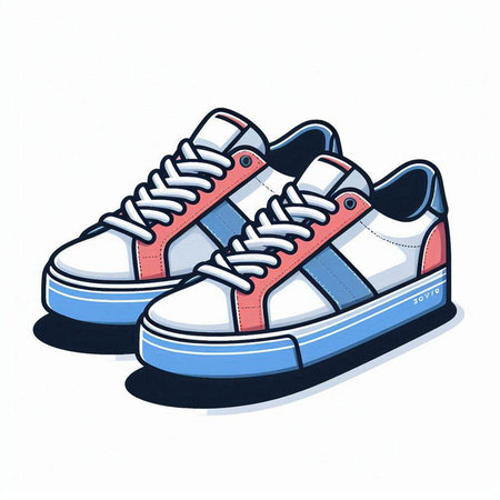 Sneakers doodle drawing on white background, vector illustrationのイラスト素材