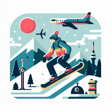 Snowboarder on snowboard. Vector illustration in flat style.のイラスト素材