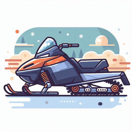 Snowmobile. Vector illustration of a snowmobile in the winter.のイラスト素材