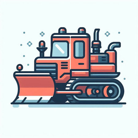 Bulldozer. Heavy construction equipment. Vector illustration in flat linear style.のイラスト素材