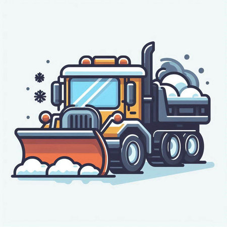Tractor with snow plow. Vector illustration in thin line style.のイラスト素材