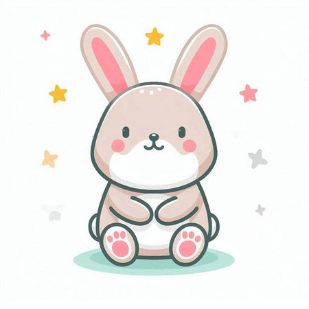 Cute cartoon rabbit sitting and smiling on white background. Vector illustration.のイラスト素材
