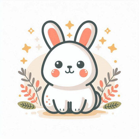 Cute cartoon bunny with stars. Vector illustration in flat style.のイラスト素材