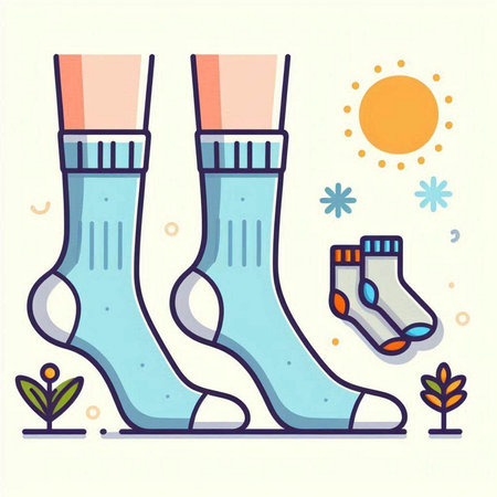 Illustration of a pair of socks in a flat line style.のイラスト素材