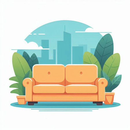 Sofa in the city. Flat style. Vector illustration.のイラスト素材