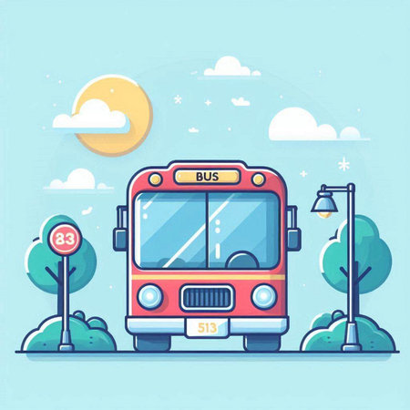 Vector illustration of bus on the road in flat design style. Vector illustrationのイラスト素材