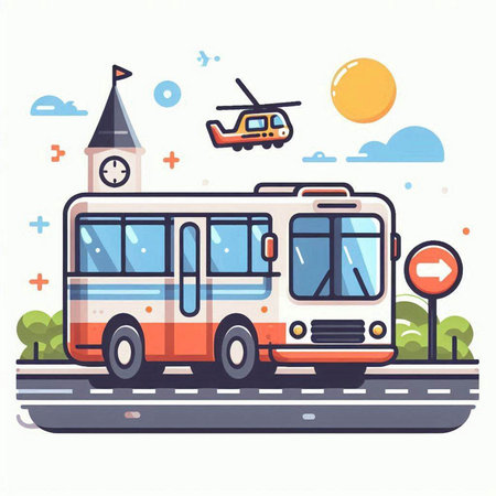 Bus on the road. City transport. Vector illustration in flat styleのイラスト素材