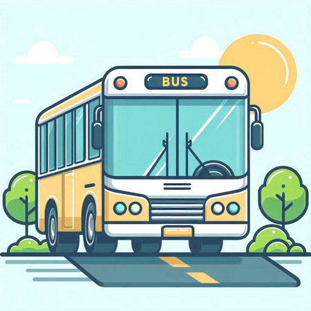 Bus on the road in the city. Vector illustration in flat styleのイラスト素材
