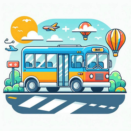 Bus on the road. Vector illustration in flat design style. Eps 10のイラスト素材