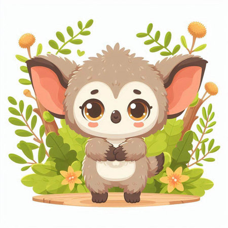 Cute cartoon hedgehog with flowers and leaves. Vector illustration.のイラスト素材