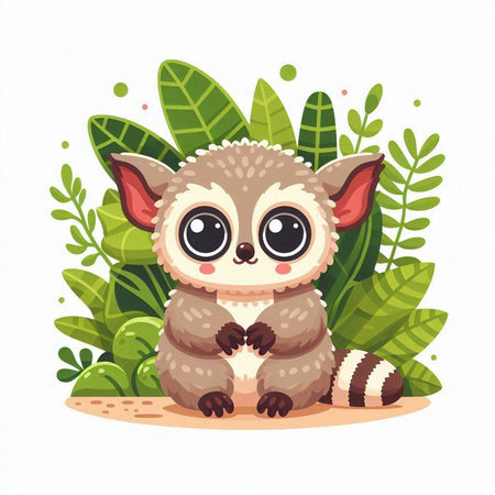 Cute cartoon raccoon sitting in the jungle. Vector illustration.のイラスト素材