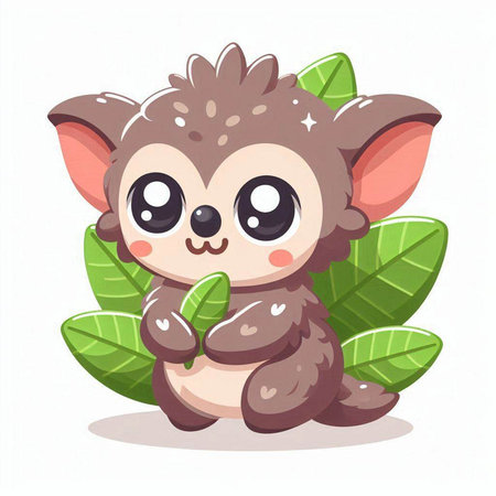 Cute cartoon baby hedgehog with green leaves. Vector illustration.のイラスト素材
