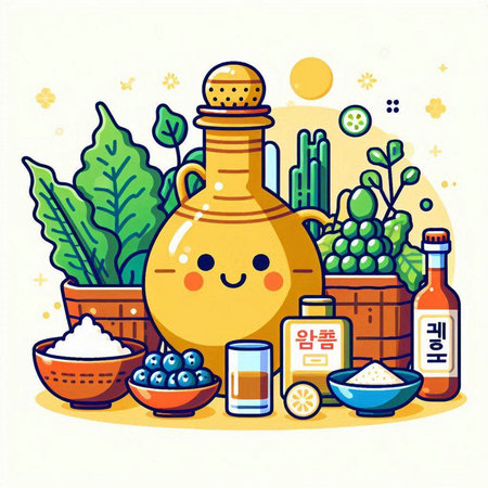 Cute kawaii cartoon character with healthy food. Vector illustration.のイラスト素材