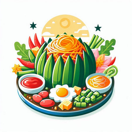 Illustration of japanese food on white background. Vector illustrationのイラスト素材