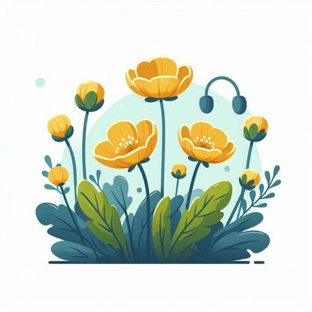 Vector illustration of a bouquet of yellow buttercups on a white backgroundのイラスト素材
