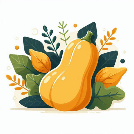 Pumpkin vector illustration. Vegetable composition with pumpkins and leaves.のイラスト素材