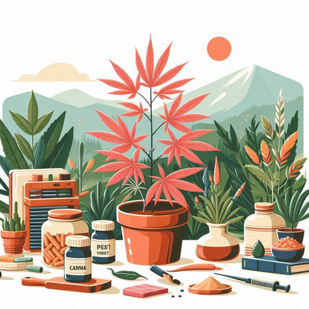 Cannabis plant in a pot. Vector illustration in cartoon style.のイラスト素材