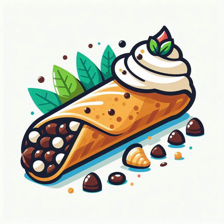 Coffee roll with whipped cream and chocolate. Vector illustration.のイラスト素材