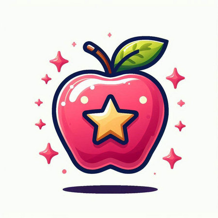 Illustration of a red apple with a star on the top.のイラスト素材