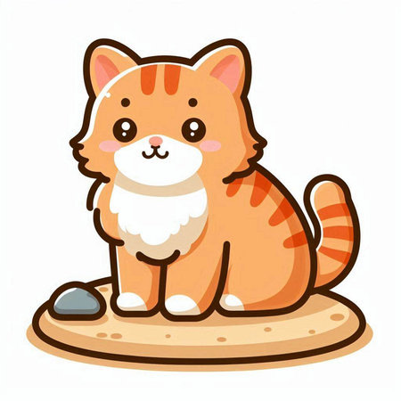 Cute cat sitting on the ground. Vector illustration isolated on white background.のイラスト素材
