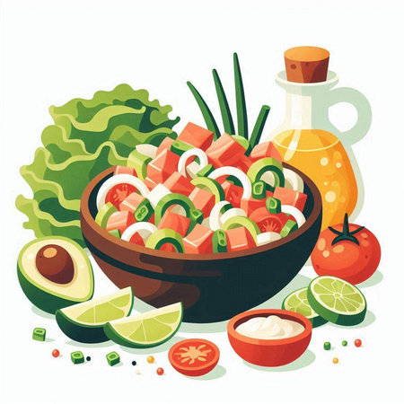 Vegetable salad in a bowl. Vector illustration in cartoon style.のイラスト素材