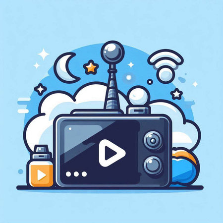 Vector illustration of a flat design of a video player on a blue background.のイラスト素材