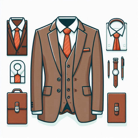 Set of men's suits and accessories. Vector illustration in flat styleのイラスト素材
