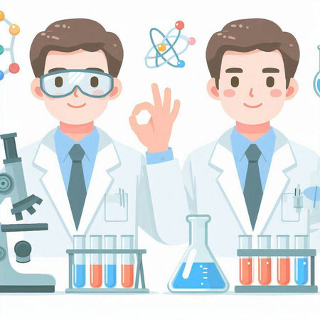 Scientist and scientist working in laboratory. Vector illustration in flat styleのイラスト素材