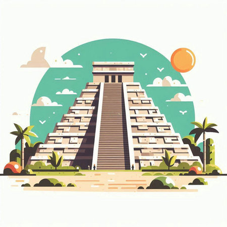 Ancient Pyramid of Kukulkan in mexico, vector illustrationのイラスト素材