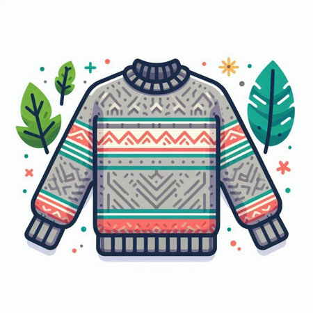 Knitted sweater with ornament. Vector illustration in flat cartoon style.のイラスト素材