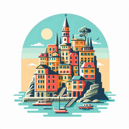 Cityscape of Riga, Latvia. Vector illustration in flat styleのイラスト素材