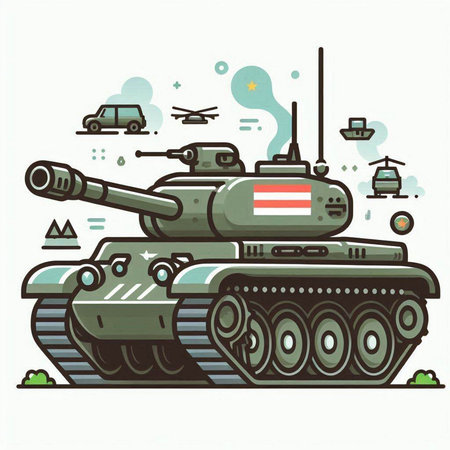 Vector illustration of a tank in flat style. Design element for label, sign, poster.のイラスト素材