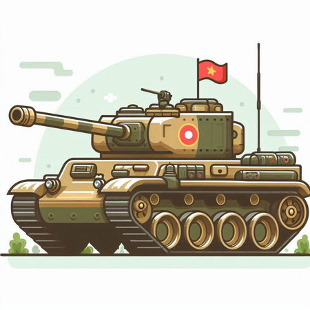Vector illustration of a tank on the background of the flag of Vietnamのイラスト素材