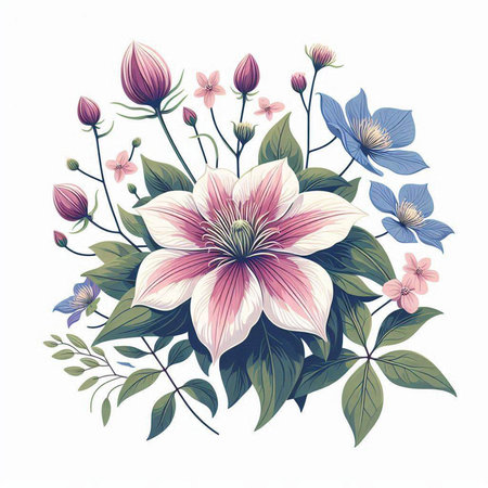 Flower bouquet with pink and blue flowers. Vector illustration.のイラスト素材