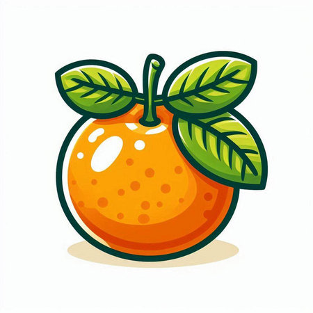 Orange fruit with leaves isolated on white background. Vector illustration in cartoon style.のイラスト素材