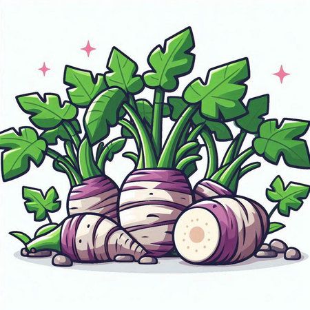 Vector illustration of fresh turnip in cartoon style on white background.のイラスト素材