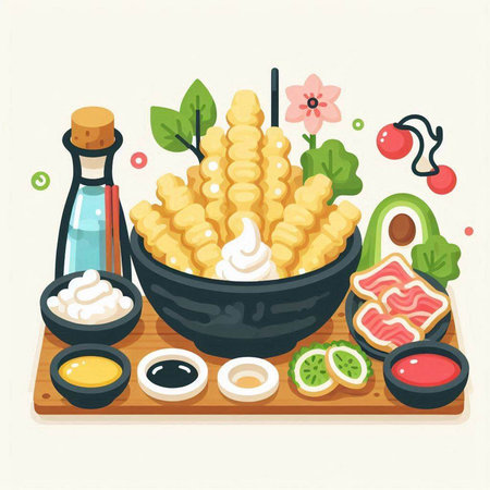 Illustration of japanese food in a bowl. Vector illustrationのイラスト素材