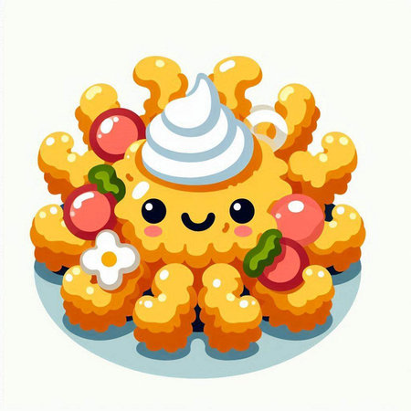 Cute kawaii cookie with whipped cream. Vector illustration.のイラスト素材