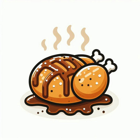 Illustration of a baked bread with chocolate sauce on a white backgroundのイラスト素材