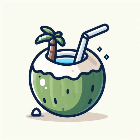 Coconut cocktail with drinking straw. Vector illustration in cartoon style.のイラスト素材