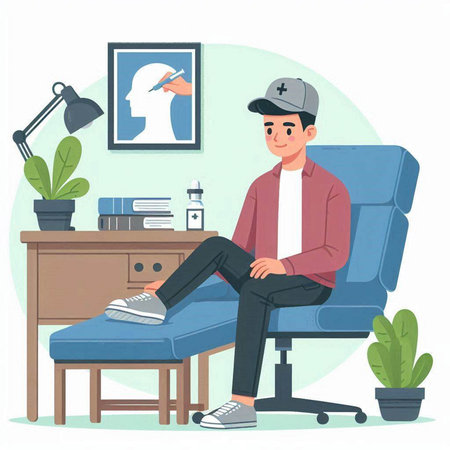 Man sitting on armchair at home. Vector illustration in flat styleのイラスト素材