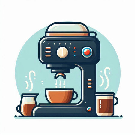 Coffee machine with cups of coffee. Flat vector illustration.のイラスト素材
