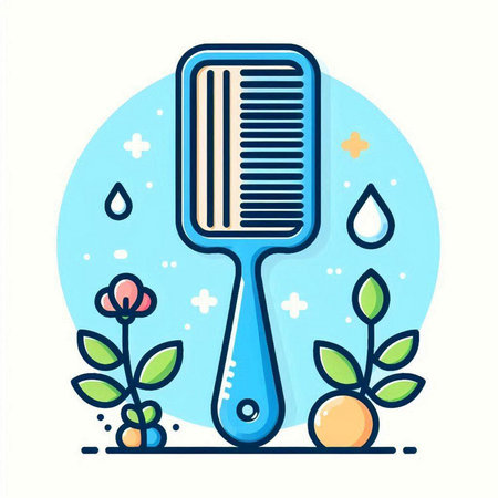 Hairbrush and flower color icon. Hairdresser, barber shop, hair salon symbol. Vector illustrationのイラスト素材