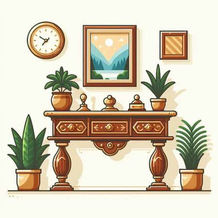 Interior of living room with furniture and plants. Vector illustration.のイラスト素材