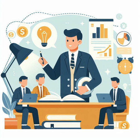 Businessman working in office. Vector illustration in flat cartoon style.のイラスト素材