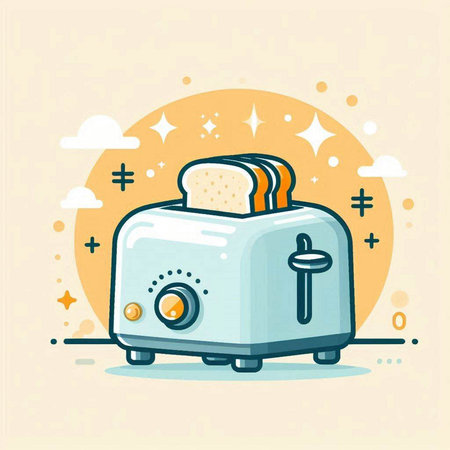 Vector illustration of a toaster with bread in a flat style.のイラスト素材