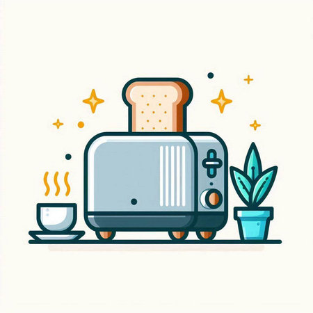 Toaster with bread and coffee. Vector illustration in flat style.のイラスト素材