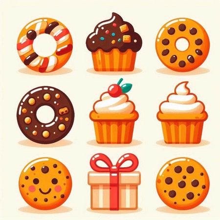 Cupcake and donut icons set. Vector illustration in cartoon styleのイラスト素材